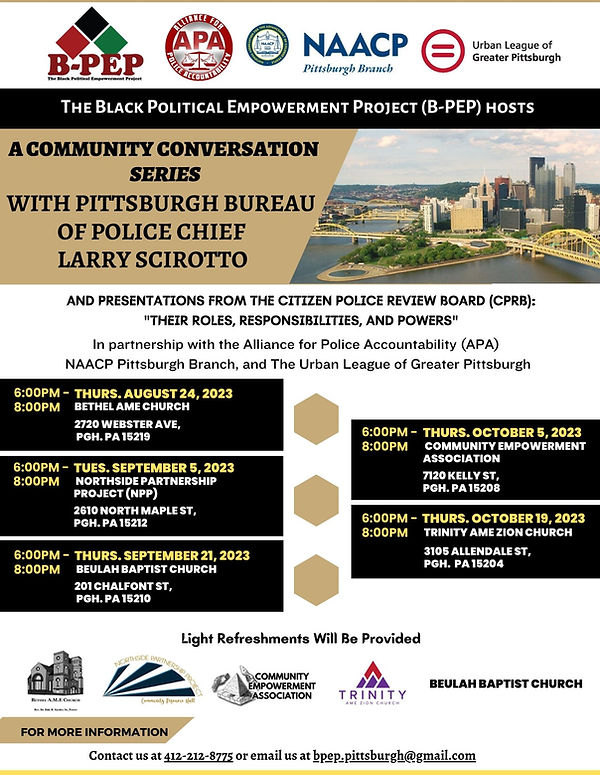 Poster advertising the Community Conversations 
Series
with Pittsburgh Bureau of Police Chief Larry Scirotto